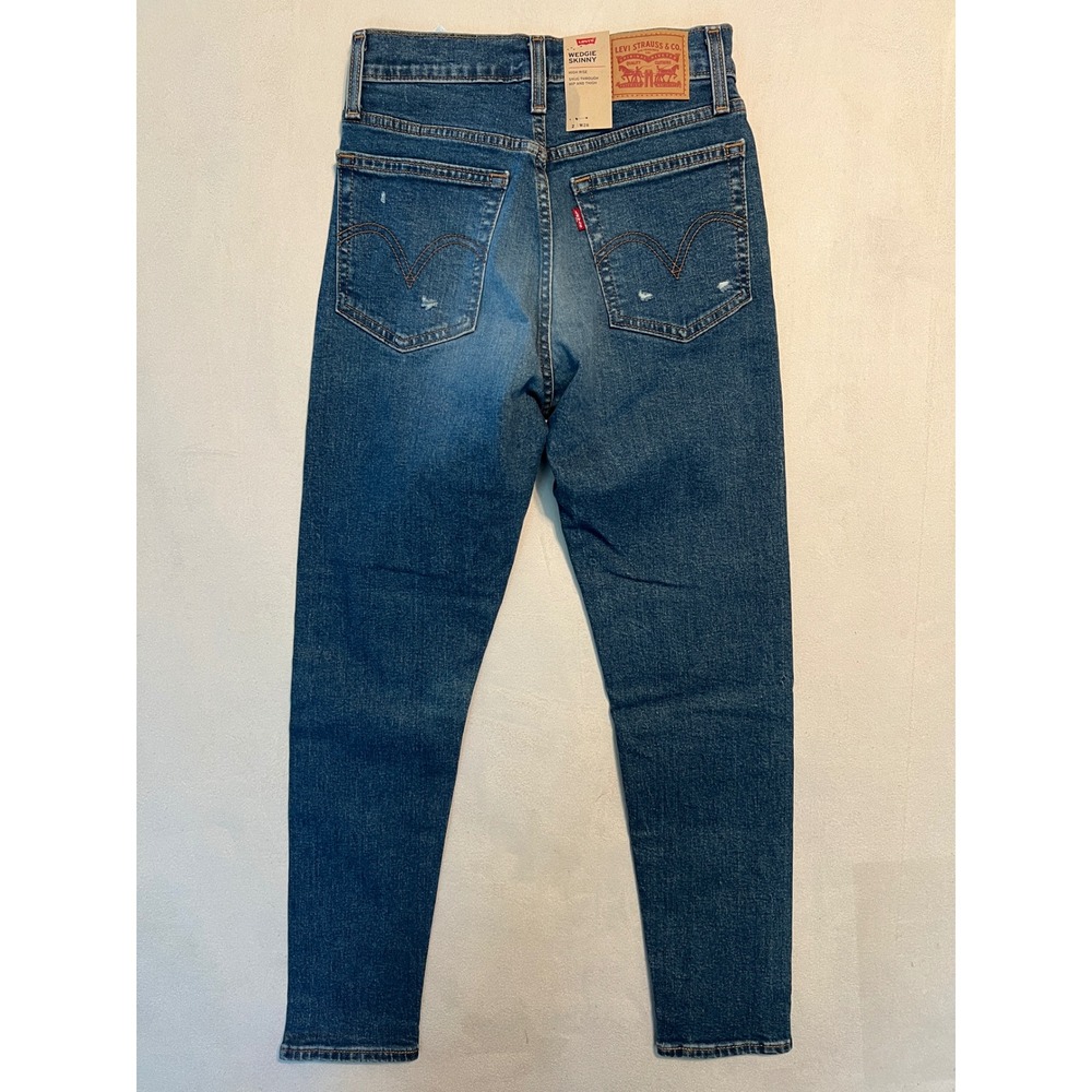 Levis Wedgie Skinny High Rise Distressed Blue Jeans Button Fly W26 L26 NWT - Picture 2 of 14